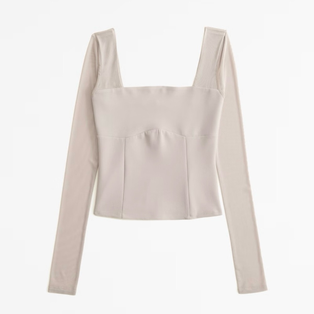 Abercrombie Long-Sleeve Crepe Squareneck Top in light taupe size small with tags